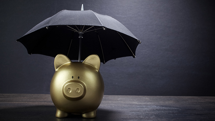 golden piggy bank with an umbrella