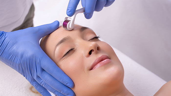 Close up of beautiful woman in beauty salon during mesotherapy p
