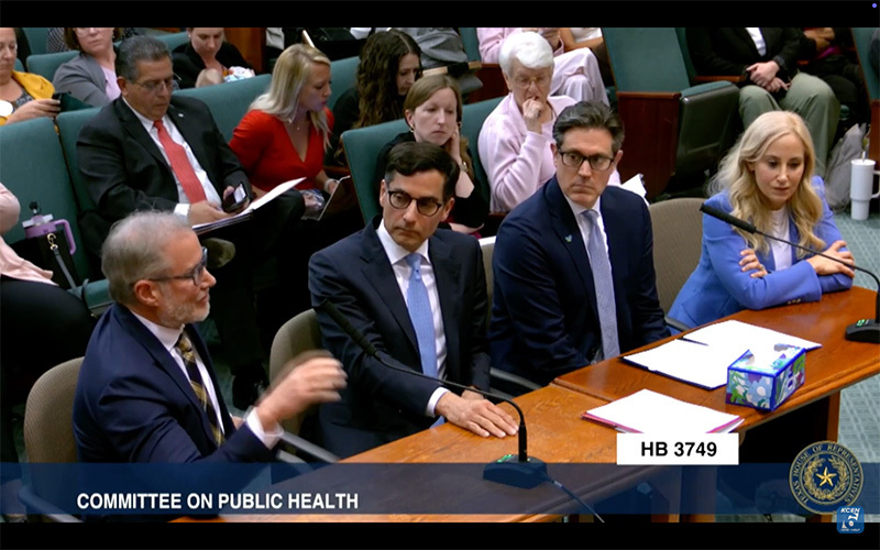 Alex Thiersch, Dr. Alexis Gordon and attorneys give testimony at a committee hearing.