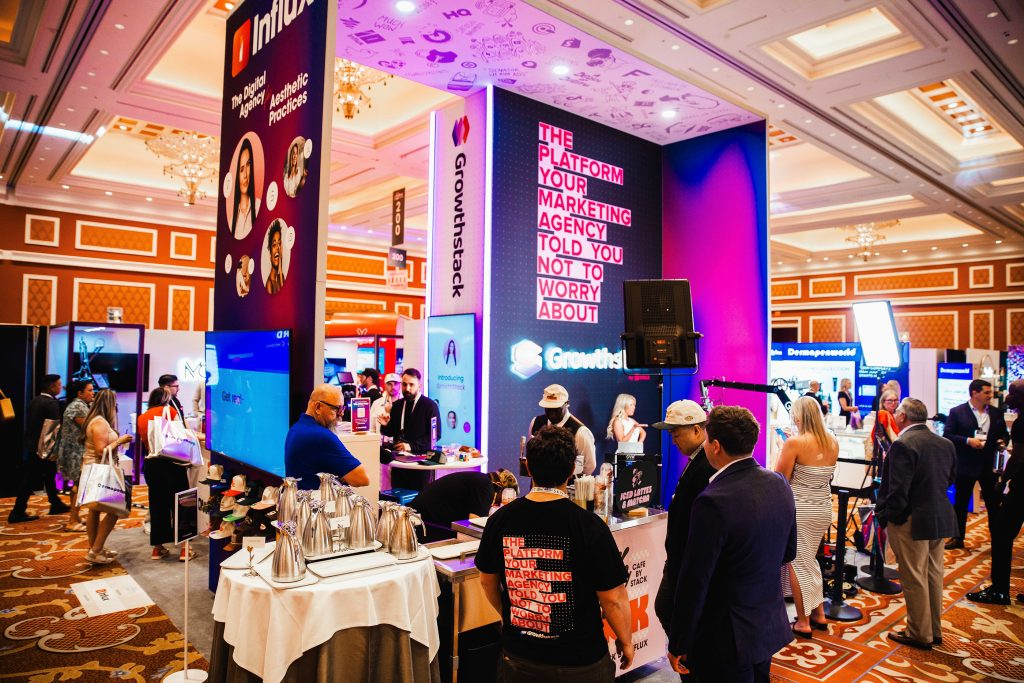 Growthstack by Influx Marketing's booth in the exhibit hall of Medical Spa Show 2026, presented by AmSpa.