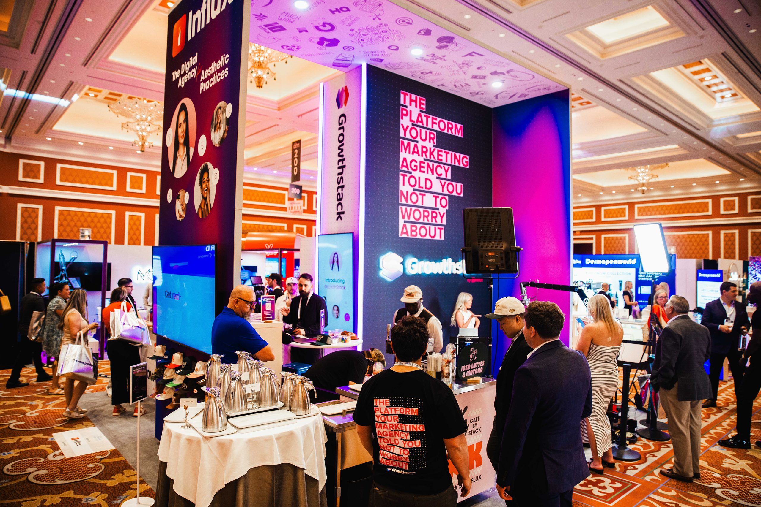 Growthstack by Influx Marketing's booth in the exhibit hall of Medical Spa Show 2026, presented by AmSpa.